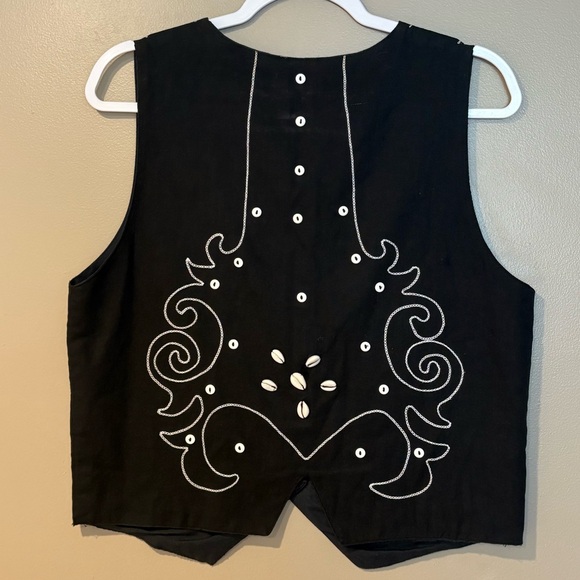 coastal cowgirl western yallternative button up cotton embroidered seashell vest - Picture 2 of 7